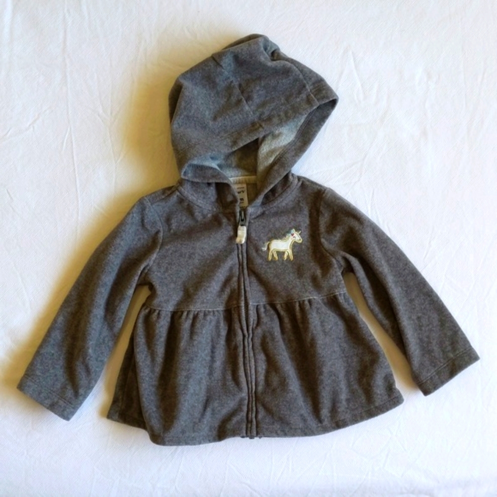 carter's unicorn embroidered fleece zip-up hoodie jacket 12 months baby girl